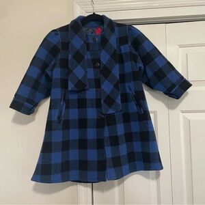 Minimarsport Vintage Girls Wool Blend Blue Black Plaid Dress Coat Size 6